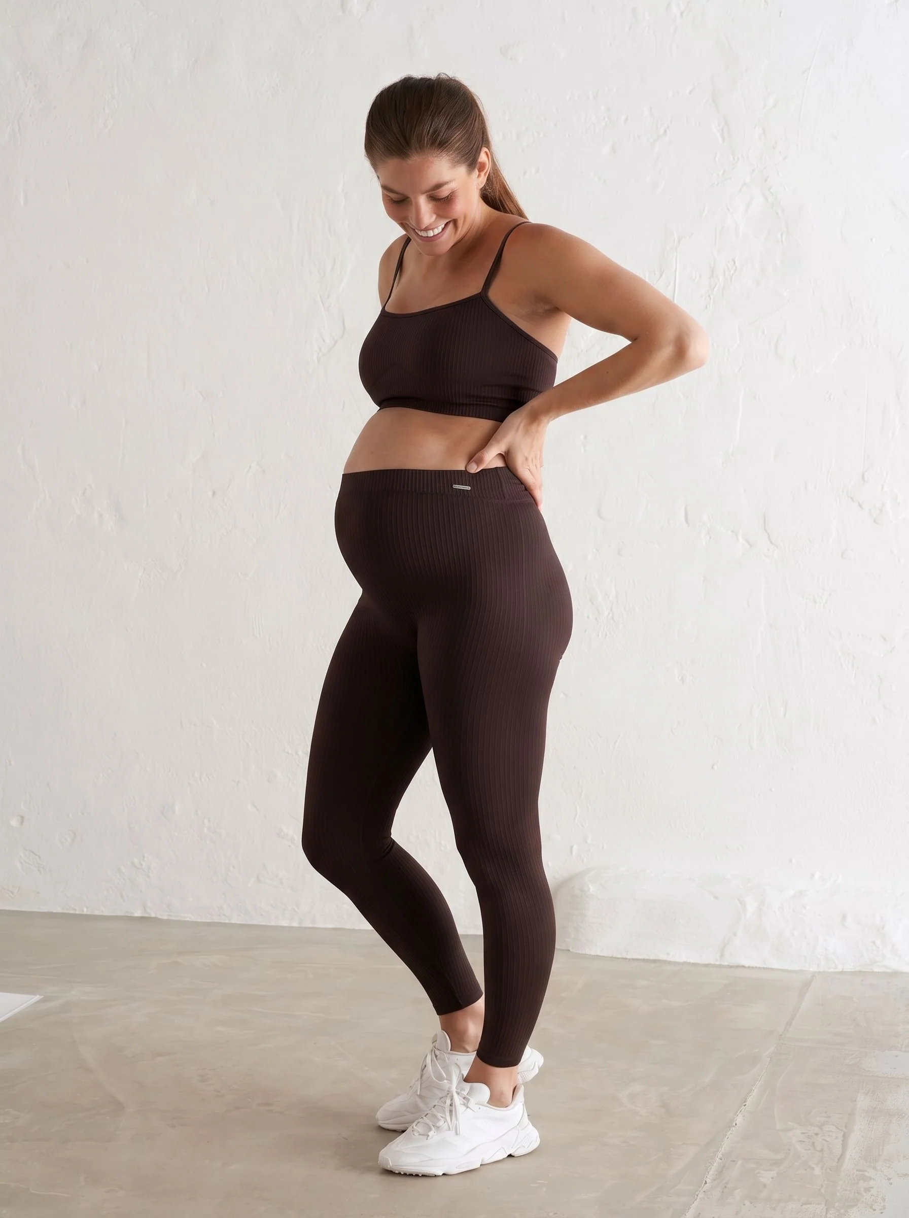 Cacao Maternity Ribbed Seamless Tights - Image 2
