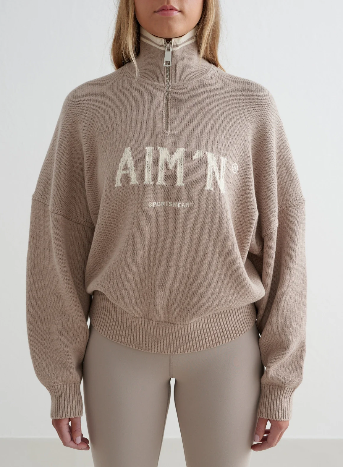 Dark Clay College Knitted Half Zip - Image 2