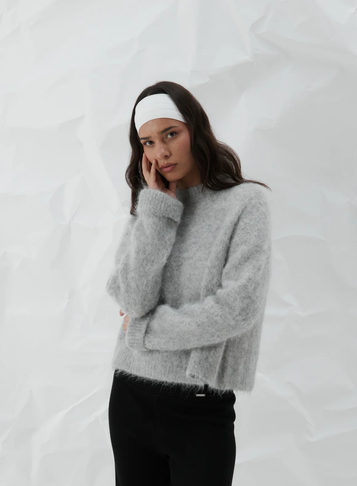 Grey Melange Alpaca Knit Sweater - Image 2