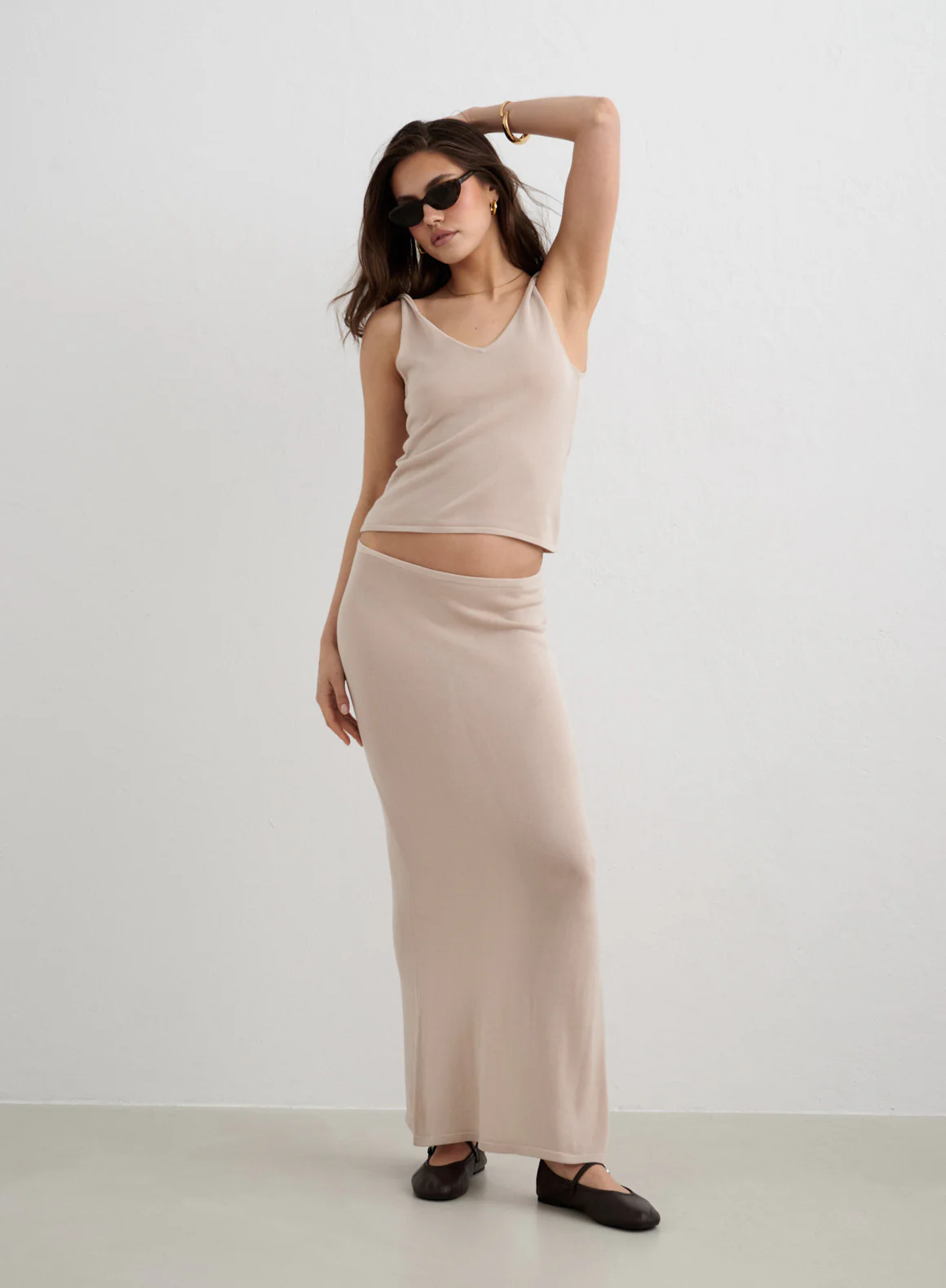 Sand Silk Knit Maxi Skirt